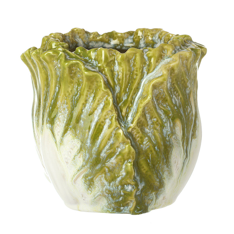 GREEN CABBAGE LEAF CERAMIC PLANT POT