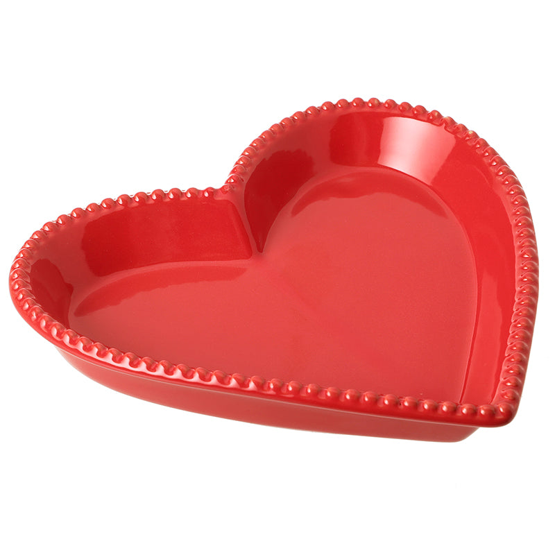 RED CERAMIC HEART PLATE LRG