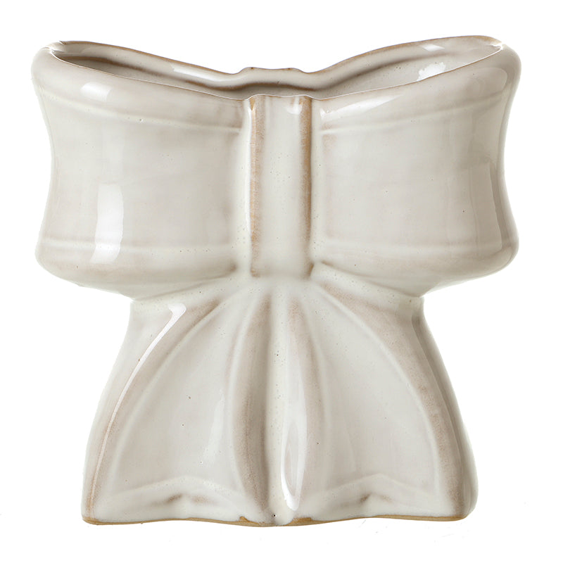 WHITE CERAMIC BOW VASE LRG