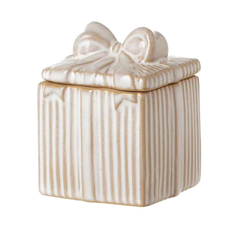 WHITE CERAMIC BOW TRINKET BOX SML
