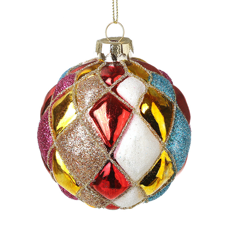 MULTI COLOUR GLITTER GLASS BAUBLE SML