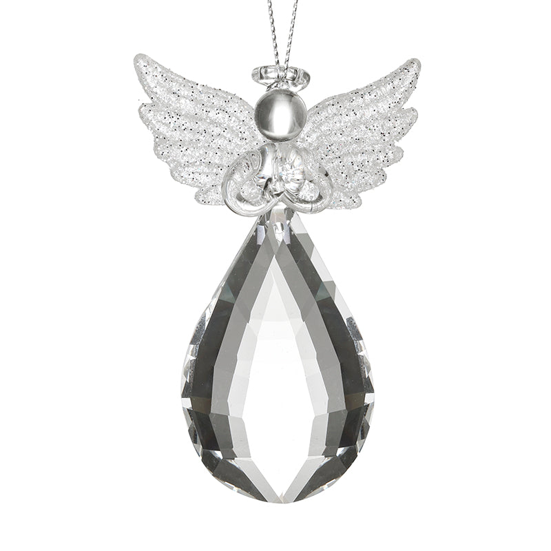 HANGING GLASS ANGEL DROPLET GLITTER WING