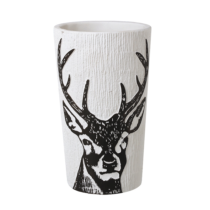 WHITE/BLACK STAG DESIGN VASE