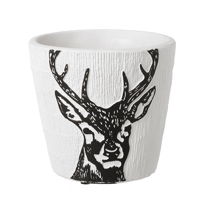 WHITE/BLACK STAG DESIGN LRG PLANTER