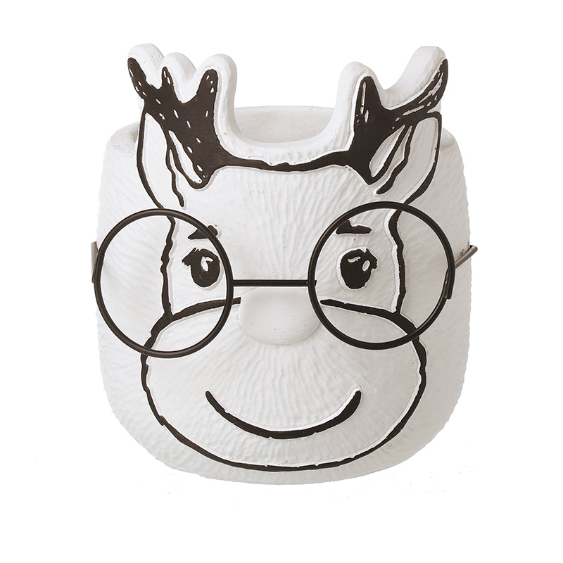 WHITE REINDEER WITH GLASSES SML PLANTER
