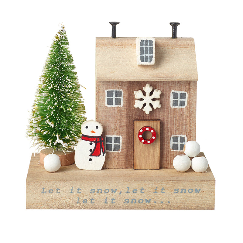Let It Snow Wooden House With Snowman