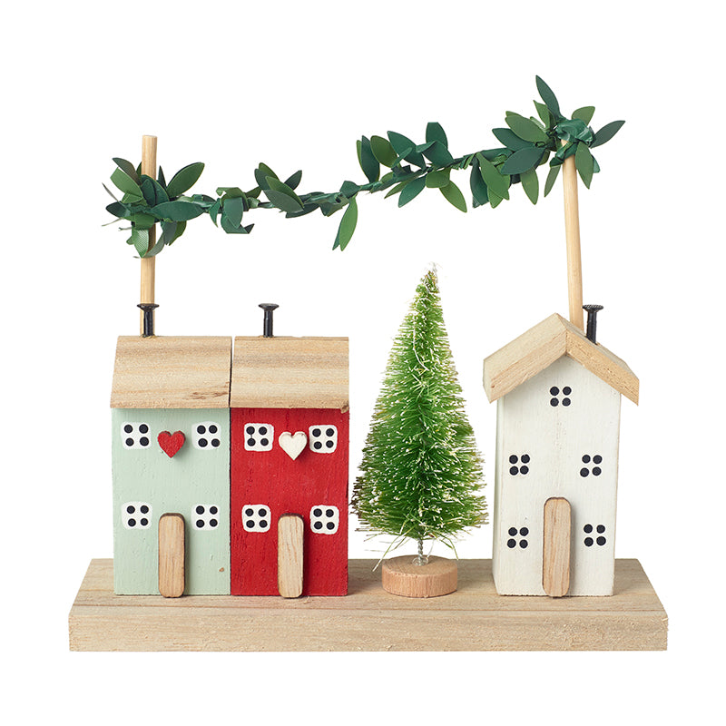 Wooden Houses With Leaf Garland