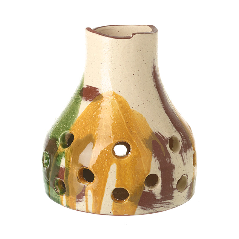 Terracotta Abstract Green & Cream Vase