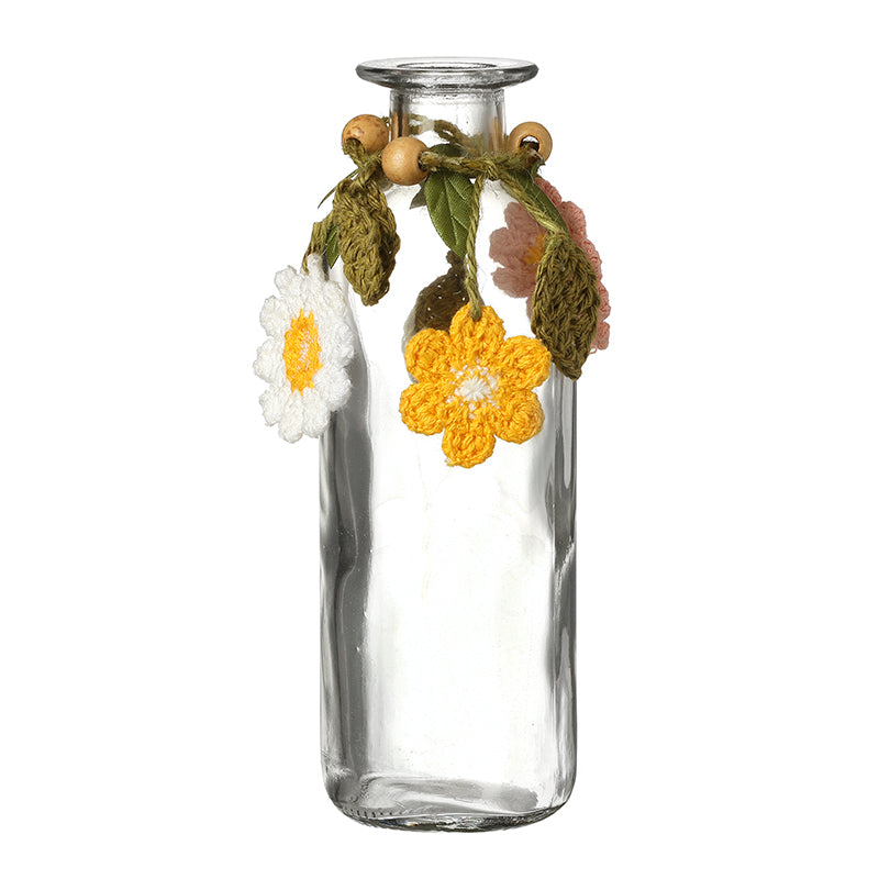 Slim Glass Jar With Knitted Flowers Trim