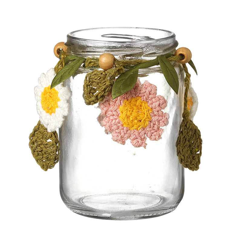 Glass Jar With Knitted Flower Trim