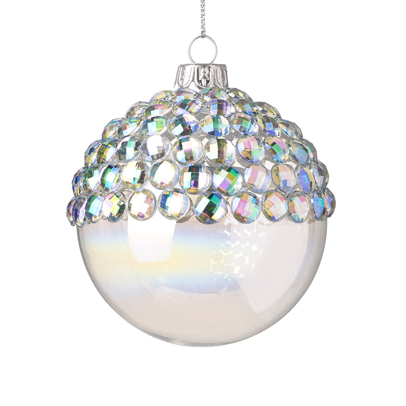 Clear And Bead Topped Glass Bauble