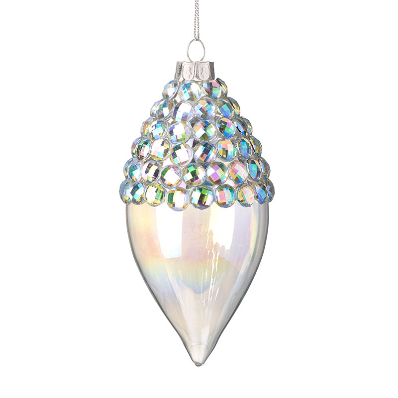 Clear And Bead Topped Glass Long Bauble
