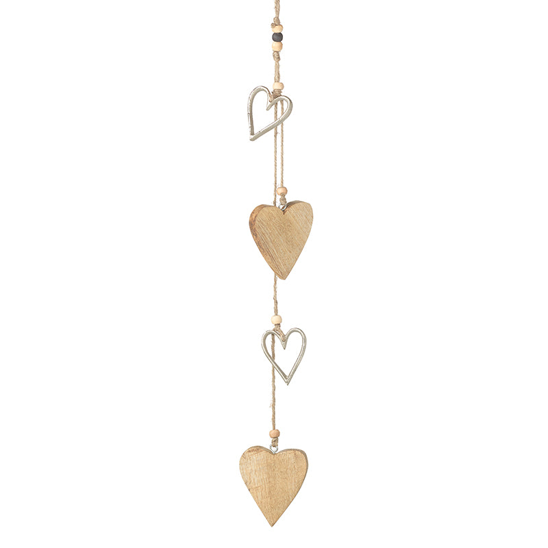 Wooden And Silver Hearts Garland