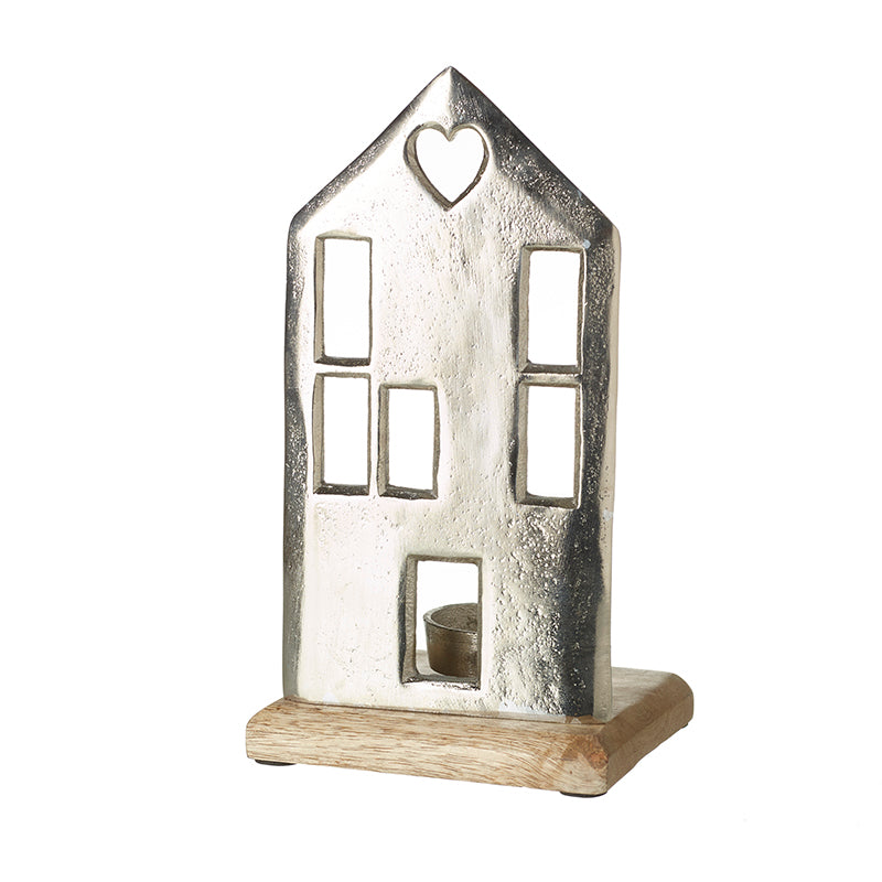 Tall Silver House T Light Holder