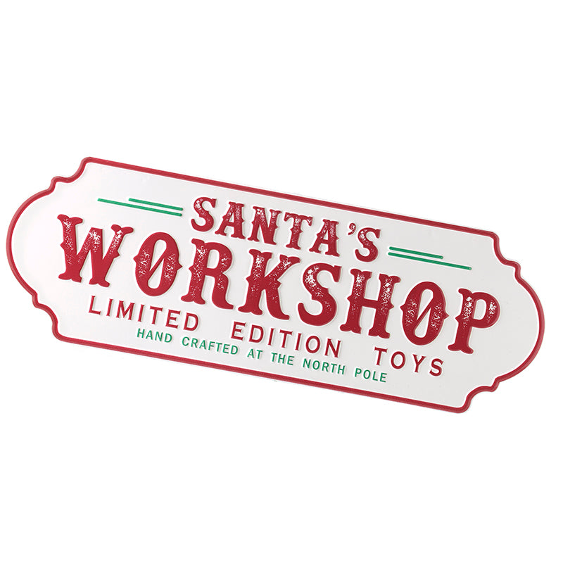 WHITE SANTA'S WORKSHOP METAL SIGN