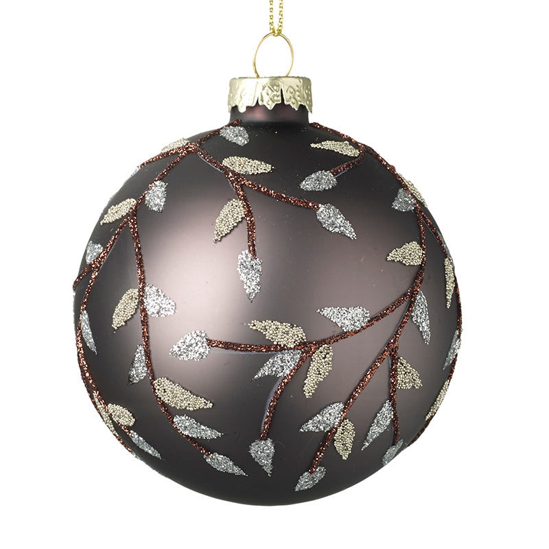 Gunmetal Leaf Pattern Bauble