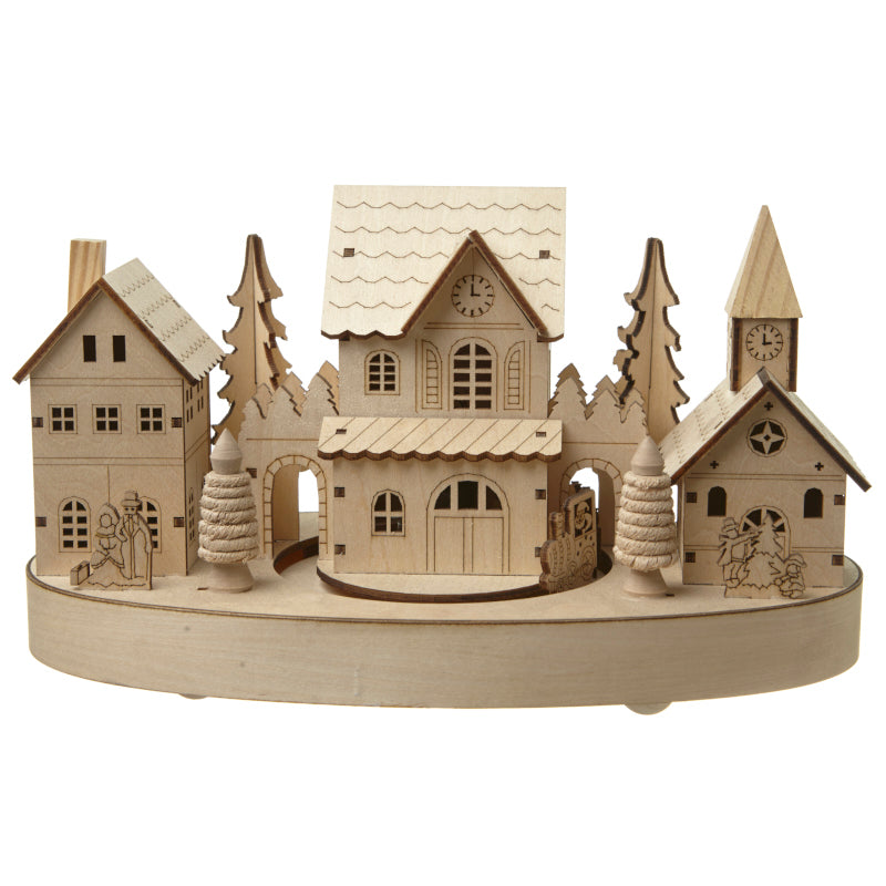 Wooden Scene With Moving Train And Led
