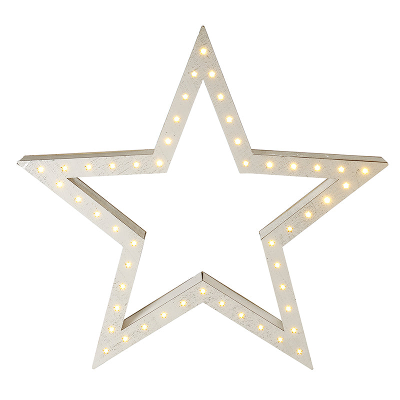 SML WHITE WOODEN LED STAR ORNAMENT