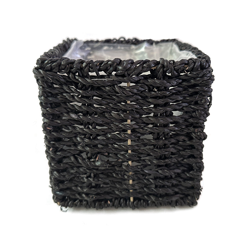 Black Straw Braided Basket Lg