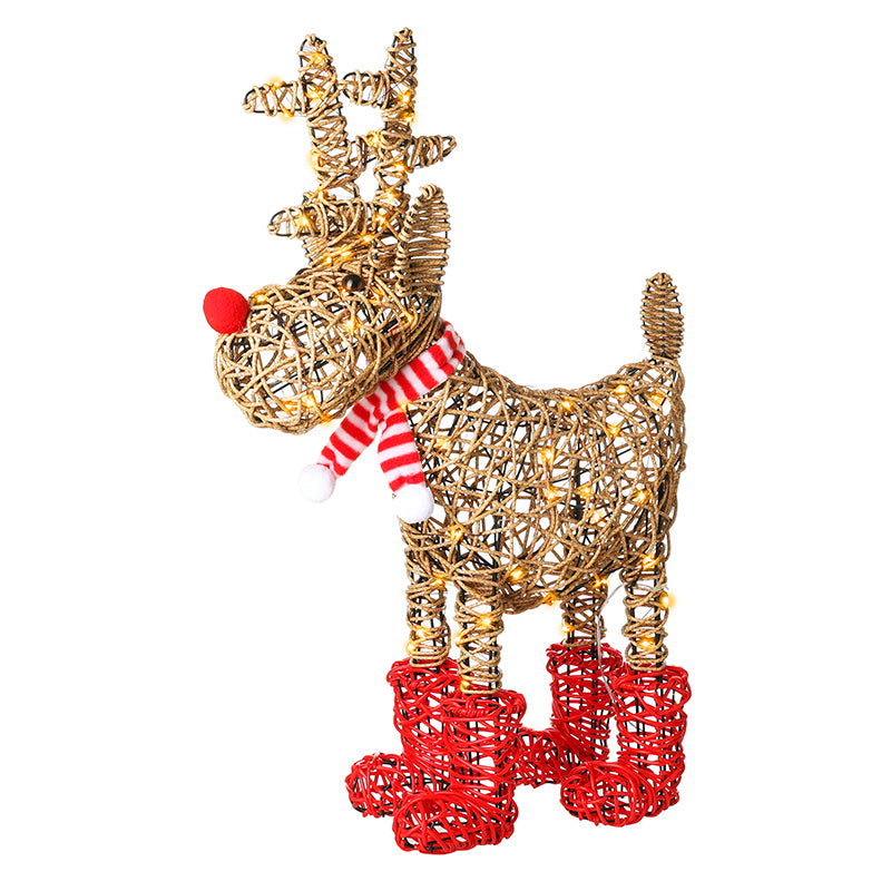 RED BOOTS RATTAN LIGHT UP REINDEER