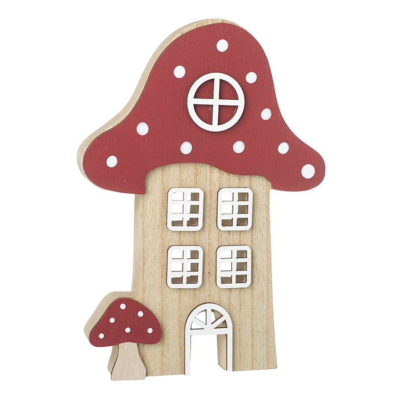 Wooden Mushroom House With Red Roof