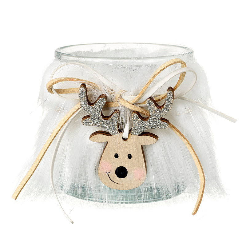 Fluffy T-Light Holder With Deer Dec