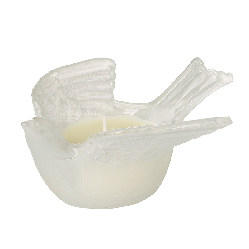 WHITE GLASS DOVE WAX CANDLE