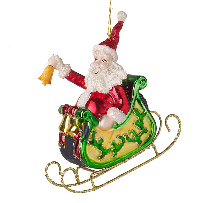 Glass Santa In Sleigh Hanger