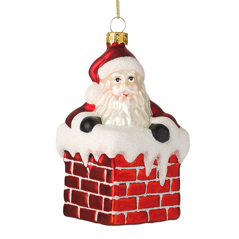 Glass Hanging Santa In Chimney