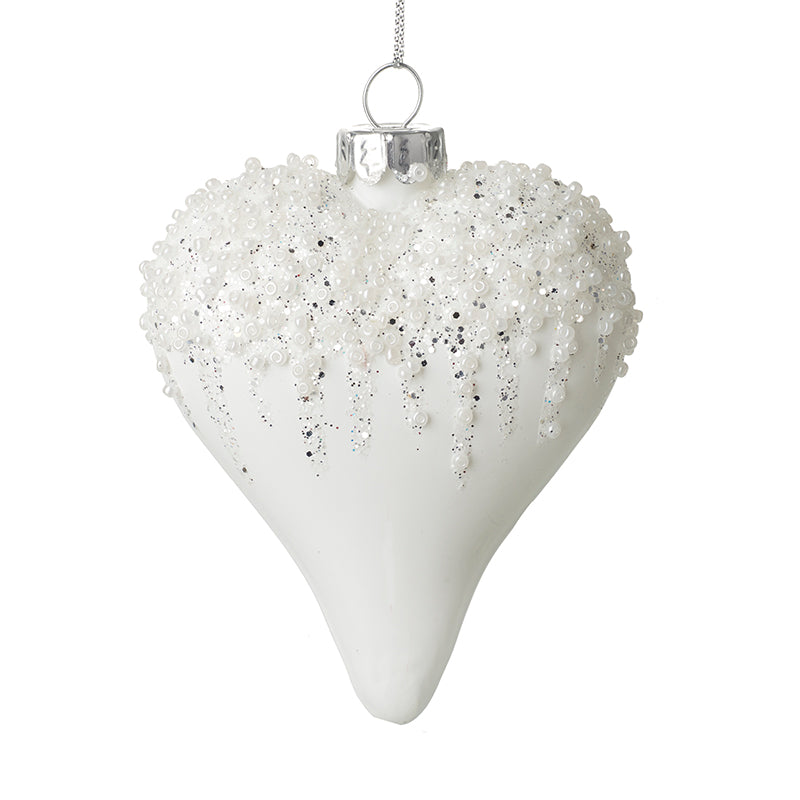White Bead Top Glass Heart Dec