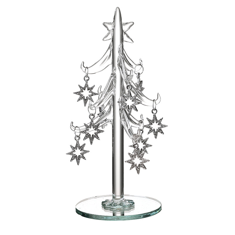 GLASS TREE WITH STAR DECORATIONS
