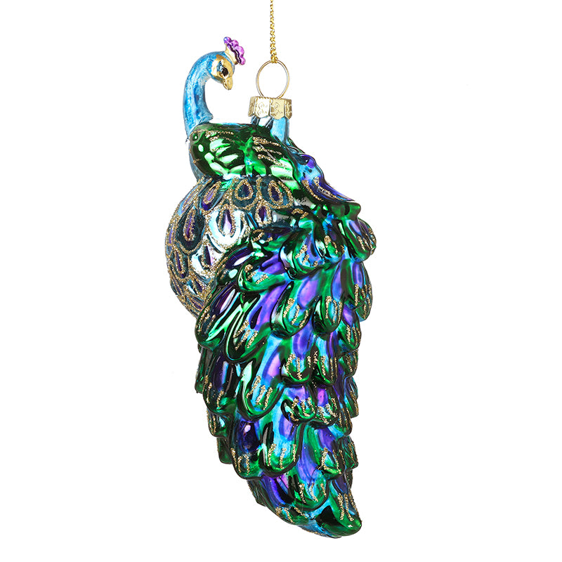 GLASS HANGING PEACOCK