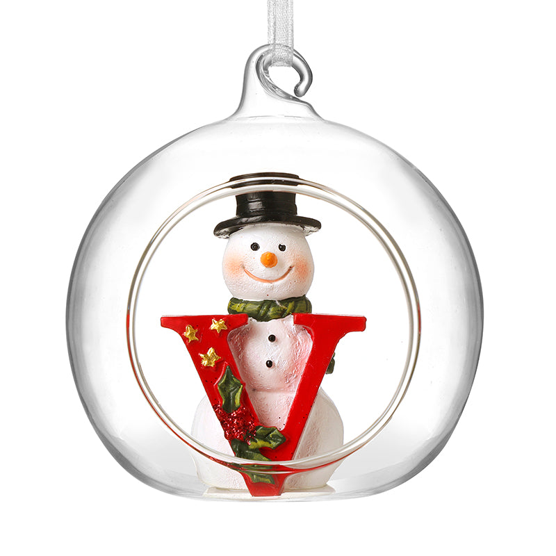V GLASS OPEN GLOBE SNOWMAN