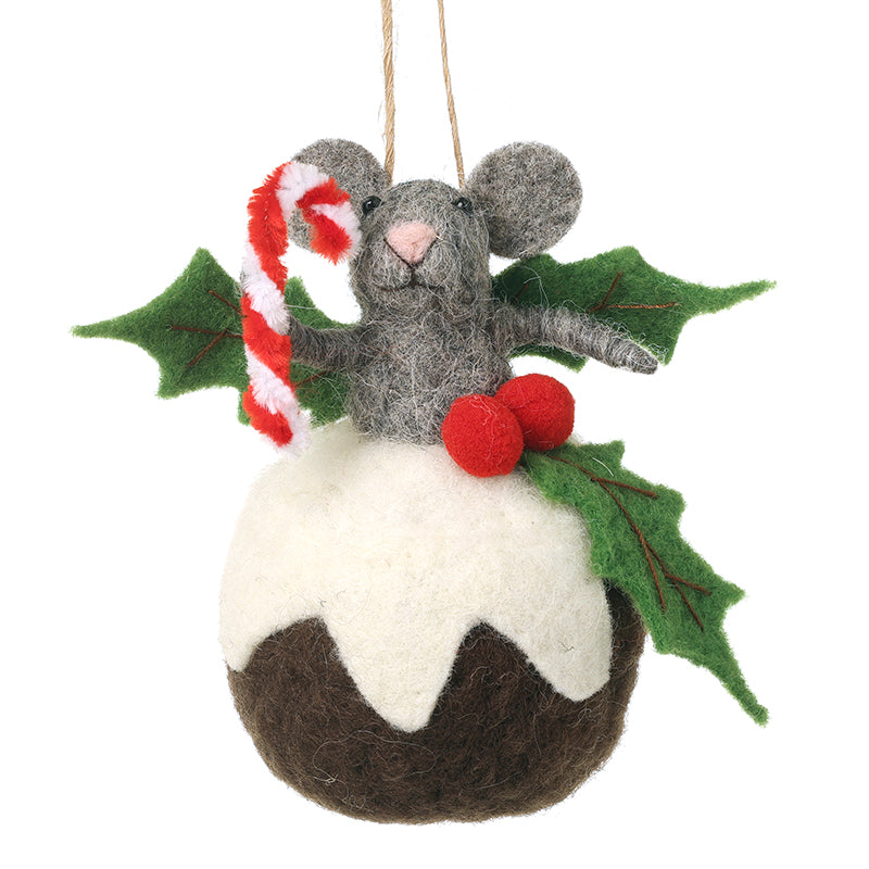 FELT HANGING MOUSE IN XMAS PUD