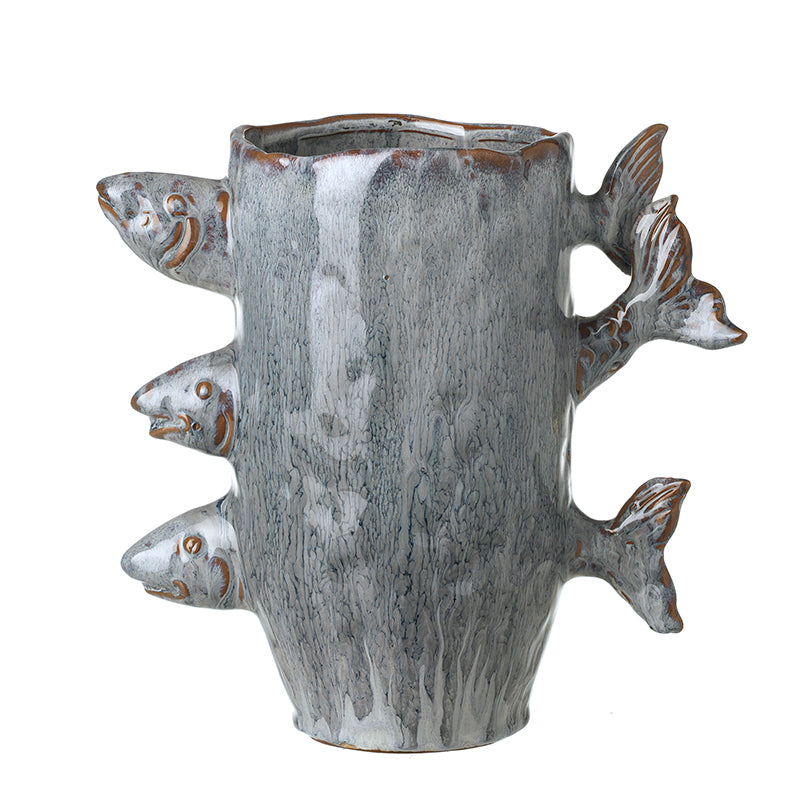 BLUE CERAMIC VASE WITH FISH