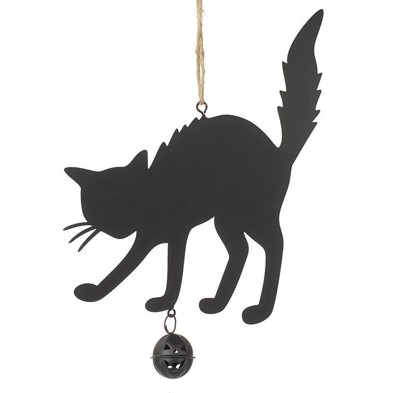 Black Metal Cat And Black Pumpkin Hanger