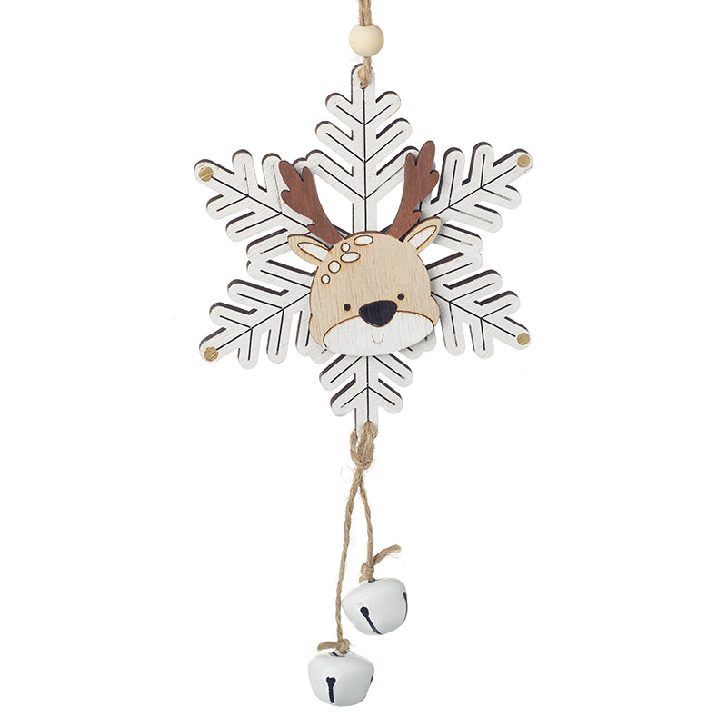 Wooden Moose Snowflake & Bells Hanger
