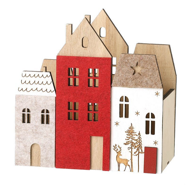 WOODEN RED HOUSE STREET SCENE CONTAINER