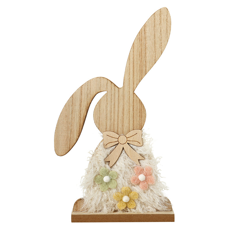 Fluffy Wooden Bunny With Felt Flowers