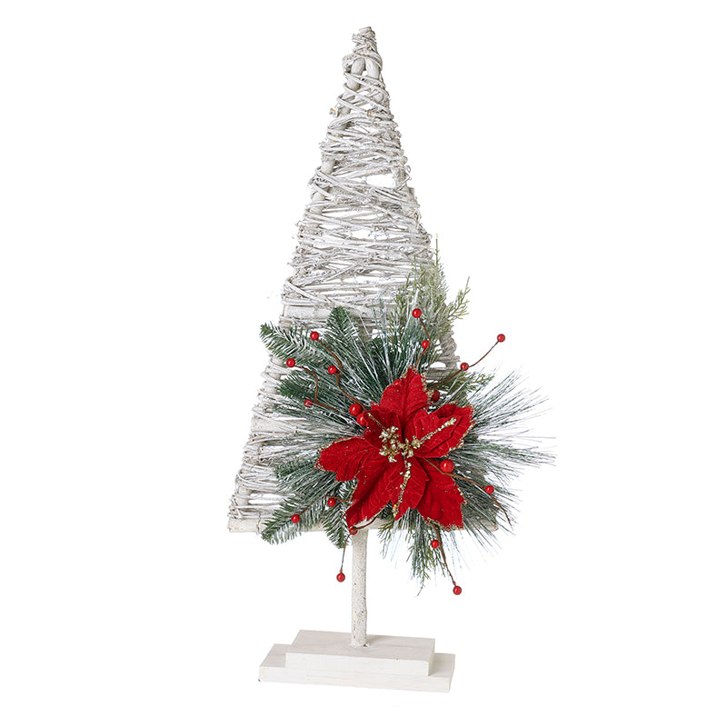 WHITE WOOD TWIG TREE WITH FLOWER ORN