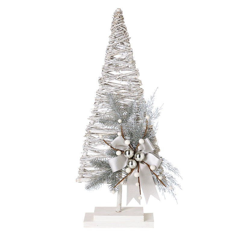 WHITE WOOD TWIG TREE WITH BOW ORNAMENT