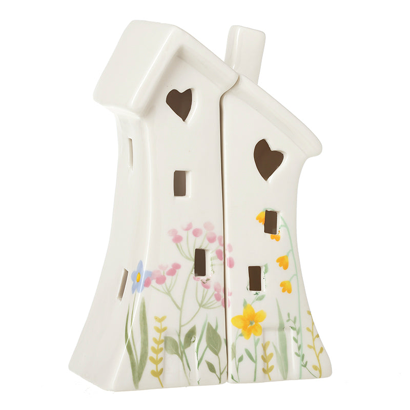FLORAL WHITE CERAMIC HOUSES SET 2