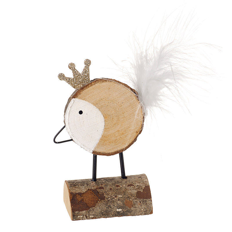 Small Wooden Bird With Feathers