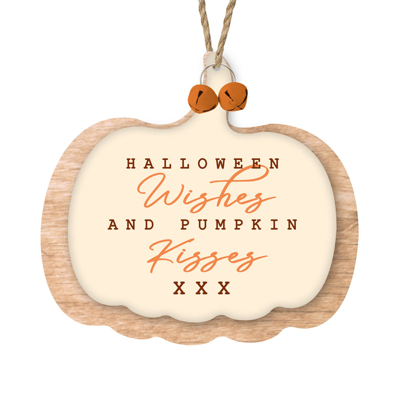 Wooden Pumpkin Wishes And Kisses Hanger