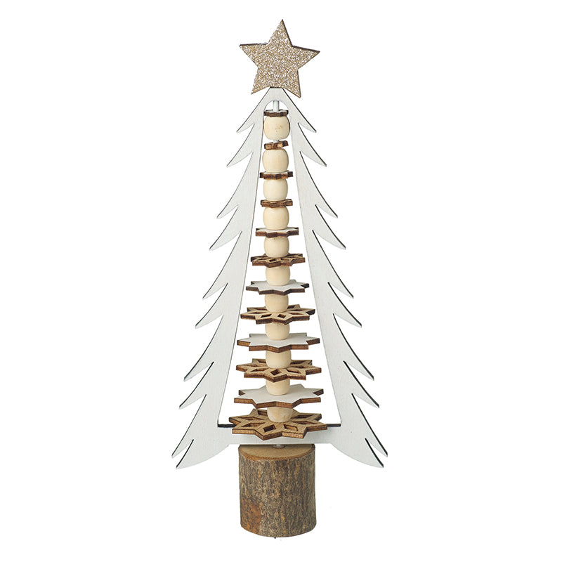 White Wooden Cut Out Tree With Gold Star