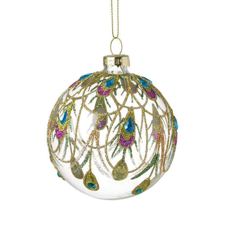 Peacock Design Clear Glass Bauble