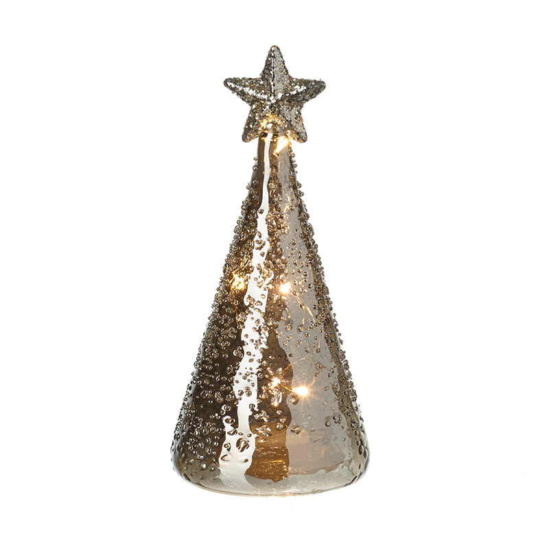 Light Up Silver Glass Tree With Star Sm