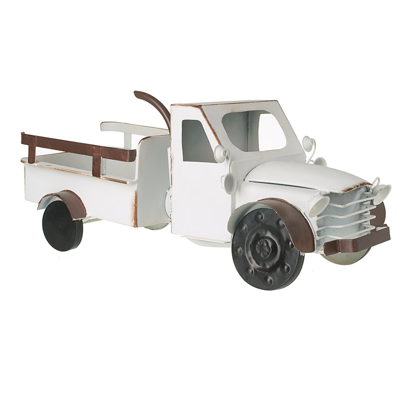 Vintage Style White Metal Pick Up Truck