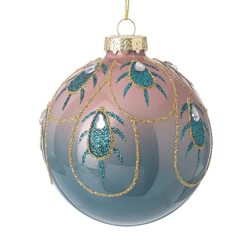 Pink & Blue Pearl Glass Bauble With Gems