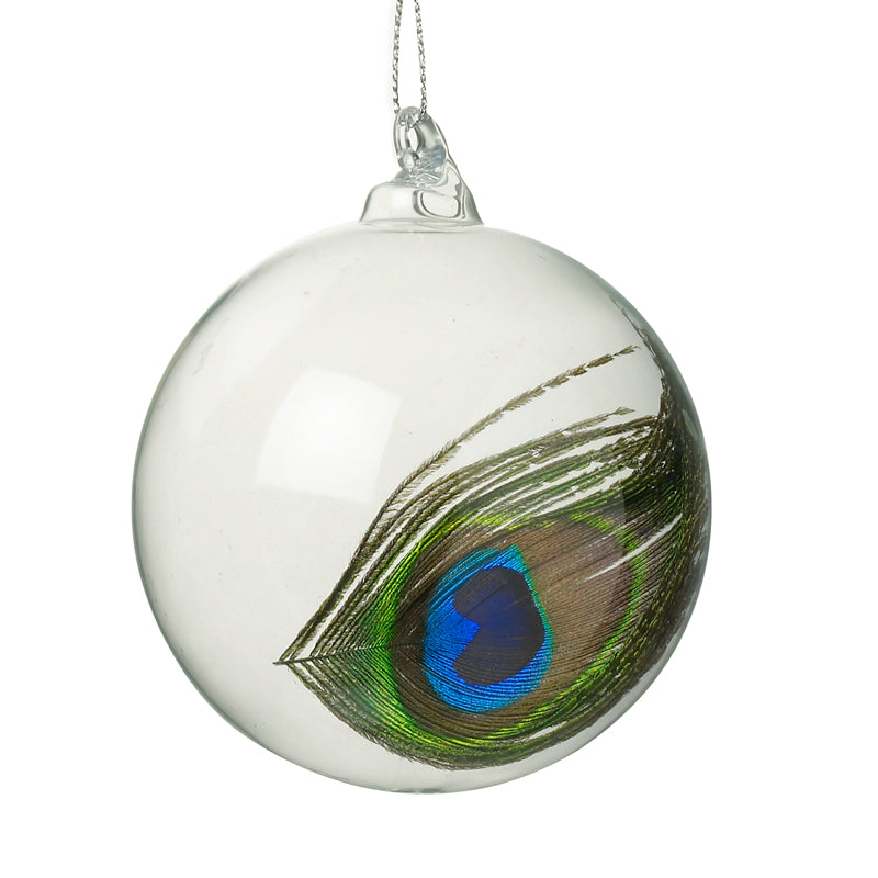 Hanging Glass Bauble With Feather